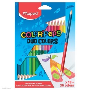 Карандаши двусторонние MAPED (Франция) «Color'Peps Duo», 18 штук, 36 цветов, трехгранные, 829601