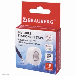 Клейкая лента невидимая матовая 19 мм х 33 м BRAUBERG - комплект 6 штук 227257кт6