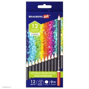 Карандаши художественные цветные BRAUBERG ART CLASSIC 12 цветов МЯГКИЙ грифель 3 3 мм 181536