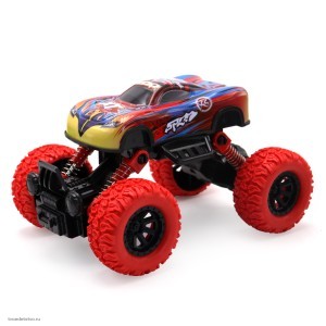 Машинка инерционная красная die-cast с рессорами и большими красными колесами