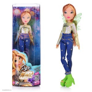 Шарнирная кукла Winx Club Флора в джинсах с крыльями, 24 см, 1/12