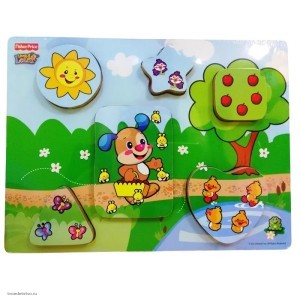Пазл деревянный FISHER PRICE Приключения щенка в саду 6 элементов