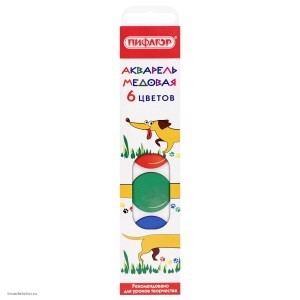 Краски акварельные медовые 6 цветов ПИФАГОР ВЕСЕЛАЯ ТАКСА 192006