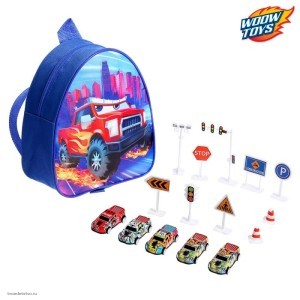 Рюкзак с игрушками «Тачка», набор машинок 5 шт., дорожные знаки