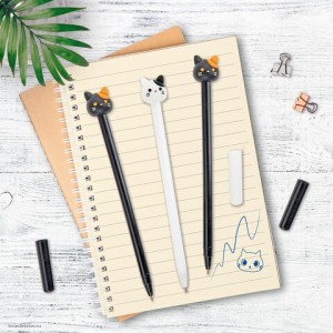 Ручка с топпером шариковая ЮНЛАНДИЯ "Кошка", корпус ассорти, СИНЯЯ, пишущий узел 0,7 мм, 12 штук,143804кт12 