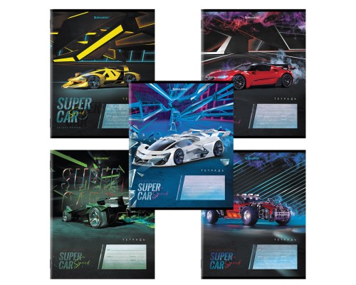 Тетрадь 12 л. BRAUBERG клетка обложка картон SUPER CAR 106465