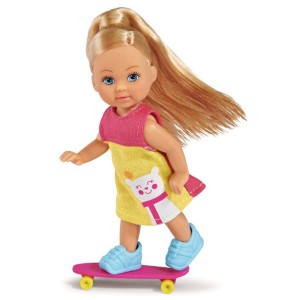 5732295-1 Кукла Еви на розовом скутере и скейт и собачка