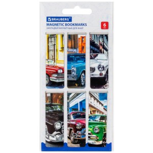 Закладки для книг МАГНИТНЫЕ RETRO CARS набор 6 шт. 60x20 мм BRAUBERG 113158