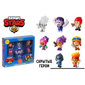 Набор коллекционных фигурок Brawl Stars, 8 шт. в коробке, 2 редких героя: Кроу и Амбер, 1/6