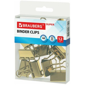 Зажимы для бумаг BRAUBERG EXTRA КОМПЛЕКТ 12 шт. 32 мм на 140л. золотистые