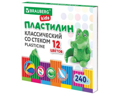 Пластилин классический BRAUBERG KIDS 12 цветов 240 г стек ВЫСШЕЕ КАЧЕСТВО 106436КТ