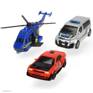 Полицейская погоня вертолет 2 машинки Dodge и Citro?n свет звук своб.ход 1/4