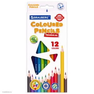 Карандаши цветные BRAUBERG PREMIUM 12 цветов пластиковые трехгранные грифель мягкий 3 мм 181661