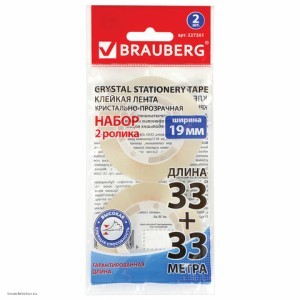 Клейкие ленты 19мм х 33м КРИСТАЛЬНЫЕ BRAUBERG КОМПЛЕКТ 8шт европодвес 227261кт4