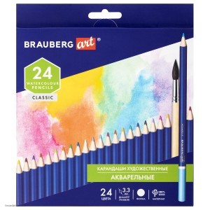 Карандаши художественные цветные акварельные BRAUBERG ART CLASSIC 24 цвета грифель 3 3 мм 181530