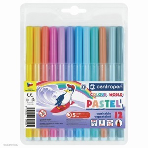 Фломастеры ПАСТЕЛЬНЫЕ 12 ЦВЕТОВ CENTROPEN Colour World Pastel смываемые 7550/12TP 7 7550 1287