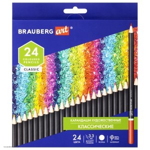 Карандаши художественные цветные BRAUBERG ART CLASSIC 24 цвета МЯГКИЙ грифель 3 3 мм 181537