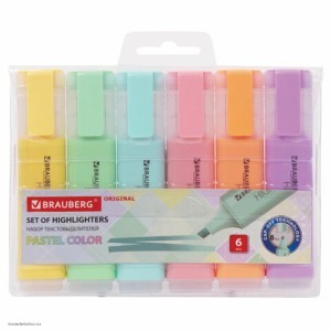 Набор текстовыделителей 6 ЦВЕТОВ BRAUBERG ORIGINAL PASTEL