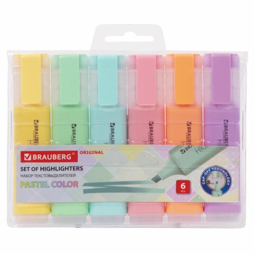 Набор текстовыделителей 6 ЦВЕТОВ BRAUBERG ORIGINAL PASTEL
