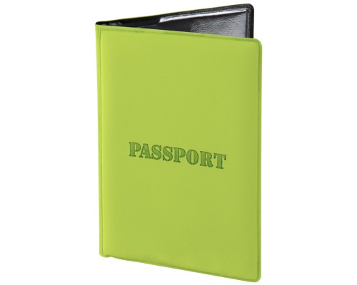 Обложка для паспорта, мягкий полиуретан, "PASSPORT", салатовая, STAFF, 237607