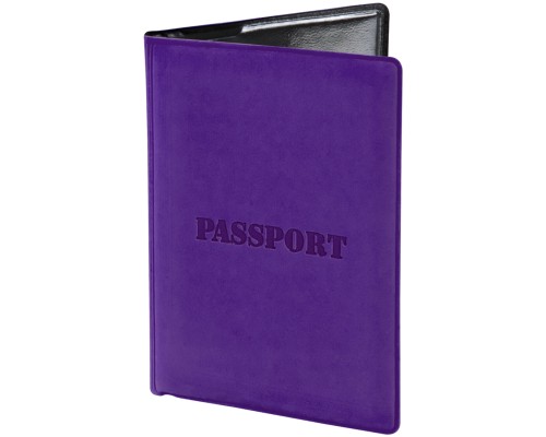 Обложка для паспорта, мягкий полиуретан, "PASSPORT", фиолетовая, STAFF, 237608
