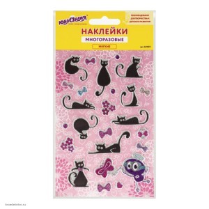 Наклейки зефирные Кошки многоразовые с блестками 