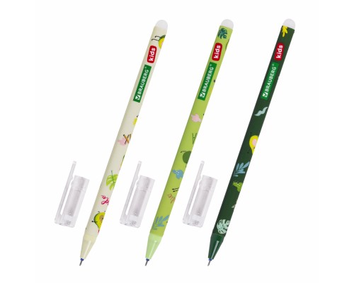Ручки стираемые гелевые BRAUBERG KIDS "AVOCADO", СИНИЕ, КОМПЛЕКТ 12 ШТУК, игольчатый наконечник 0,5 мм, линия 0,35 мм, 144100