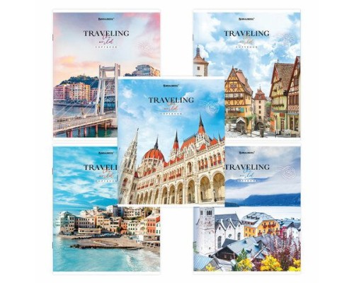 404439-1 Тетрадь А5, 96 л. BRAUBERG, скоба, линия, "Traveling" - Будапешт