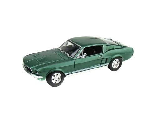 Машинка die-cast 1967 Ford Mustang Fastback, 1:18,  тёмно-зеленая, открывающиеся двери, 1/4