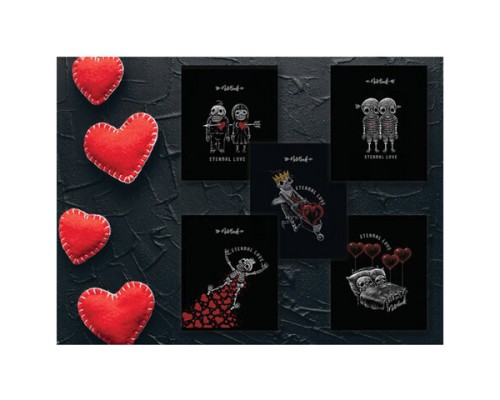 Тетрадь А5, 48 л., ПЗБМ, скоба, клетка, Soft Touch, фольга, конгрев, лак, "Вечная любовь" (5 видов),
