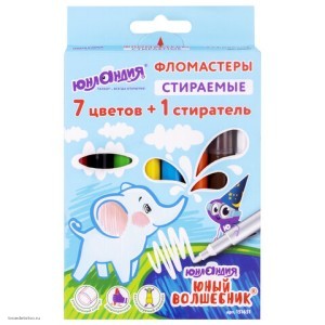 Фломастеры стираемые ЮНЫЙ ВОЛШЕБНИК 7 цветов 1 стиратель ЮНЛАНДИЯ
