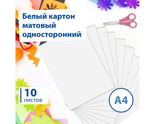 113564кт5 Картон белый А4 немелованный, 10 листов, в папке, BRAUBERG, 200х290 мм, 5 УПАКОВОК