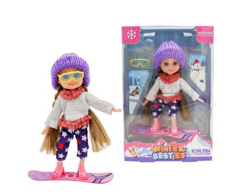 Шарнирная кукла Тесса 15 см на сноуборде, Funky toys 