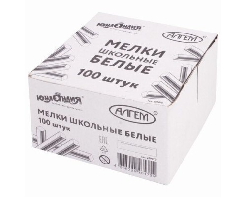 Мел белый квадратный 100 штук, ЮНЛАНДИЯ (Алгем), картонная упаковка, 229070, 2шт