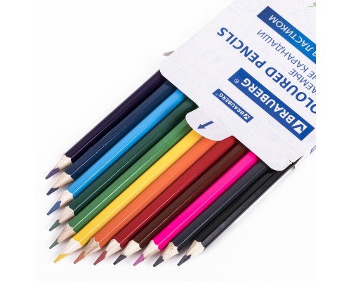 Карандаши цветные стираемые с ластиком BRAUBERG ERASABLE, 12 цветов, шестигранные, грифель 3 мм, натуральное дерево, 181932