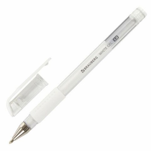  Ручка гелевая с грипом BRAUBERG White БЕЛАЯ комплект 6шт