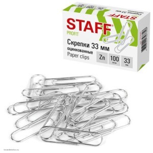 Скрепки 33мм 100шт STAFF