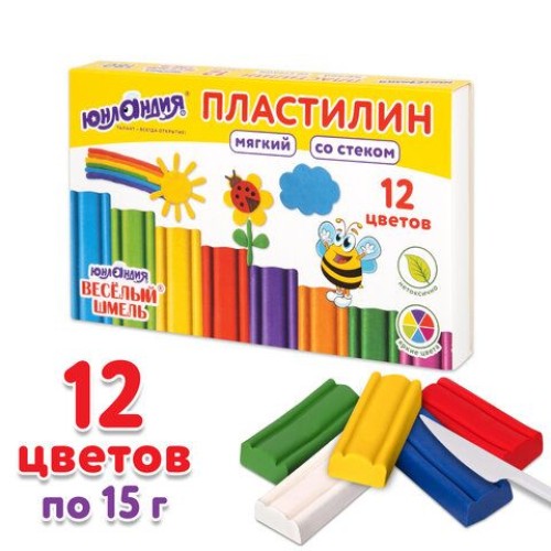 Пластилин мягкий ЮНЛАНДИЯ 12 цветов