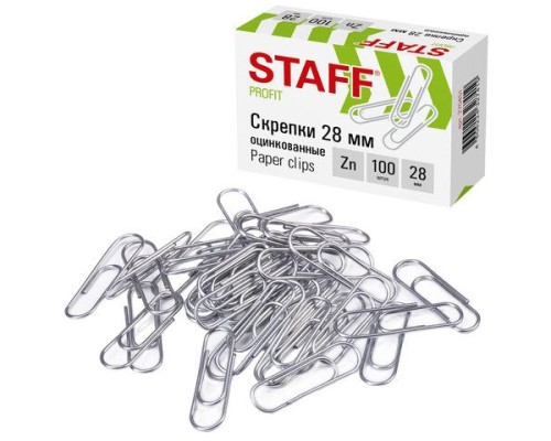 Скрепки STAFF, 28 мм, оцинкованные, 100 шт., в картонной коробке, 270451