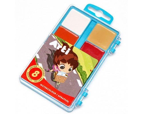 Акварель медовая п/сухая "Travel kids", 8 цв., без кисти, пластик. коробка