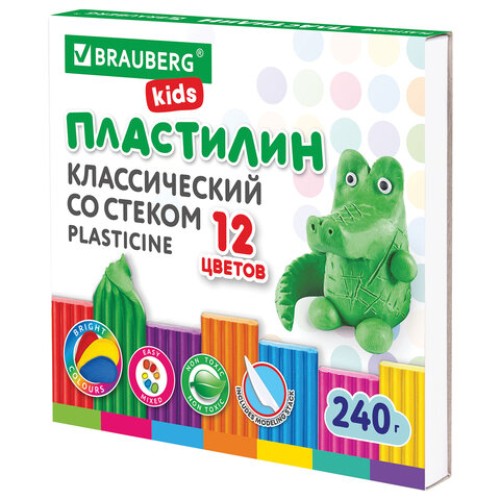 Пластилин классический12цв BRAUBERG KIDS 