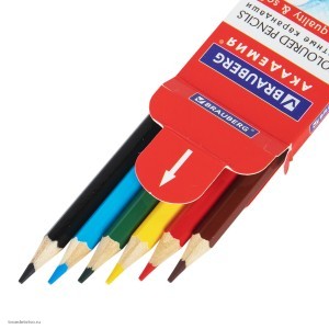 Карандаши цветные мягкие BRAUBERG АКАДЕМИЯ 6цв шестигранные