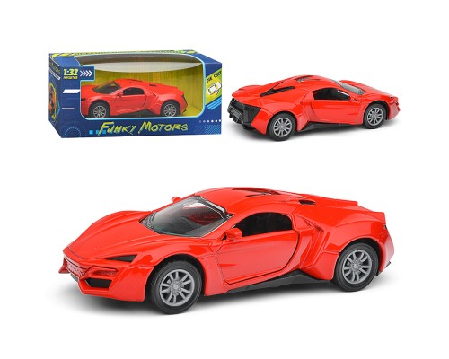 Красная инерционная спортивная машинка die-cast,1:32, открывающиеся двери 1/144