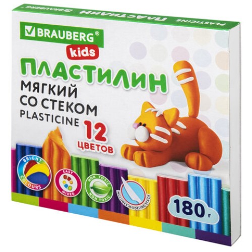 Пластилин мягкий восковой BRAUBERG KIDS 12цв