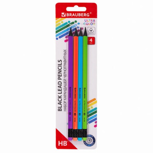 Набор карандашей чернографитных BRAUBERG ULTRA COLOR 4шт HB