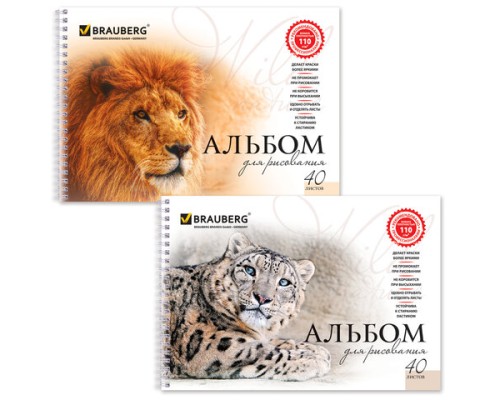 102831-1 Альбом для рисования Лев А4 40 листов гребень BRAUBERG