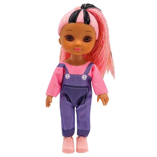 Шарнирная кукла розовыми волосами из нитей в комбинезоне Funky Toys 