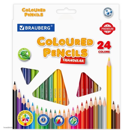 Карандаши цветные BRAUBERG PREMIUM 24 цвета трехгранные