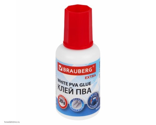 6 ШТ Клей ПВА УСИЛЕННЫЙ 20 г с кисточкой (бумага, фотографии, картон, дерево), BRAUBERG, 272998