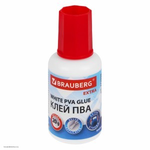 Клей ПВА УСИЛЕННЫЙ 20 г с кисточкой BRAUBERG комплект 4шт